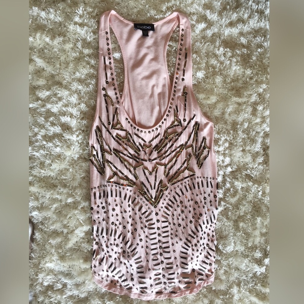 Bebe Tribal Beaded Racerback Tank Top